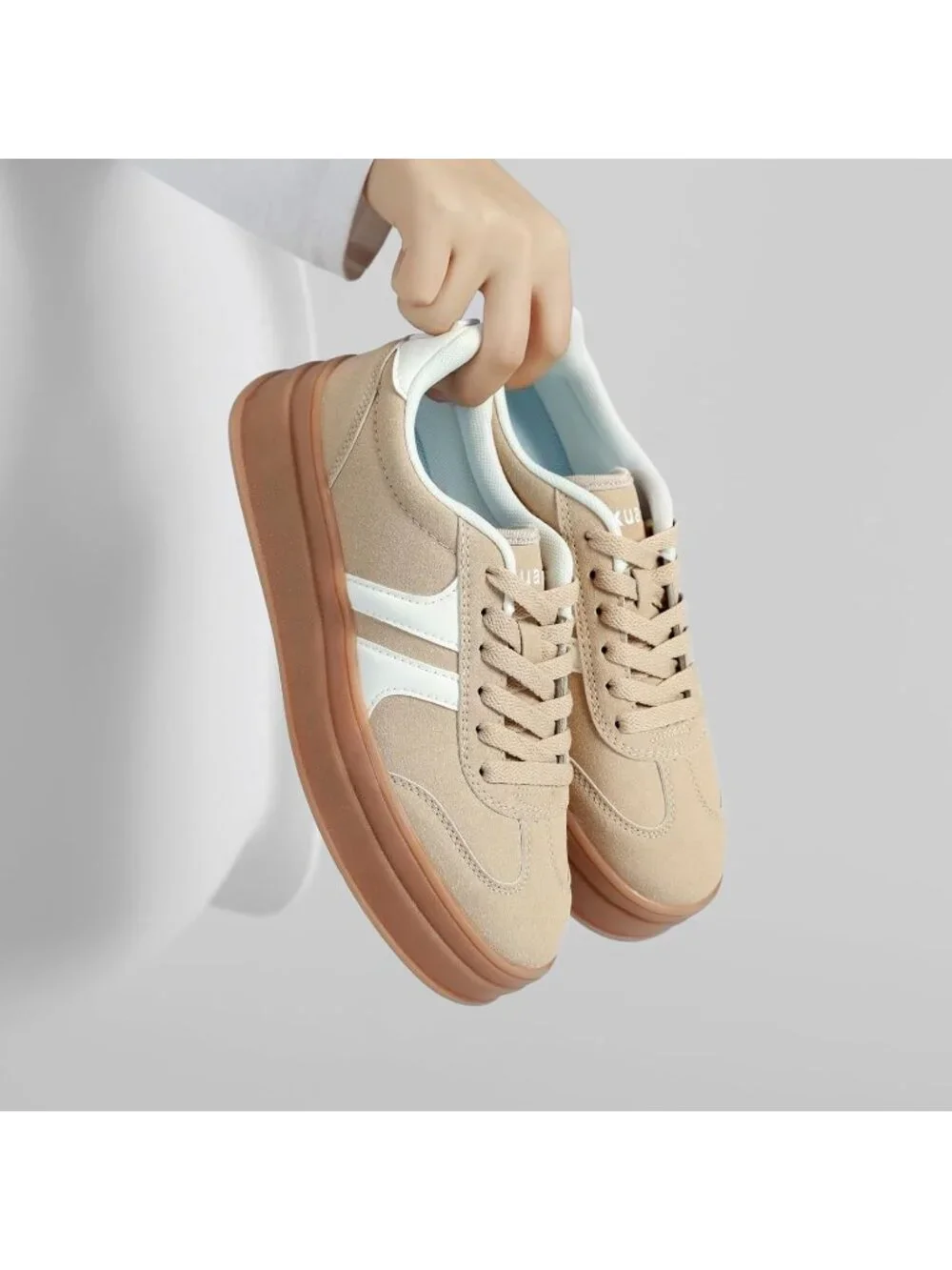 🆕Women's Khaki Gum Sole Fashion Sneakers Thick Platform Sole Rubber Shoes